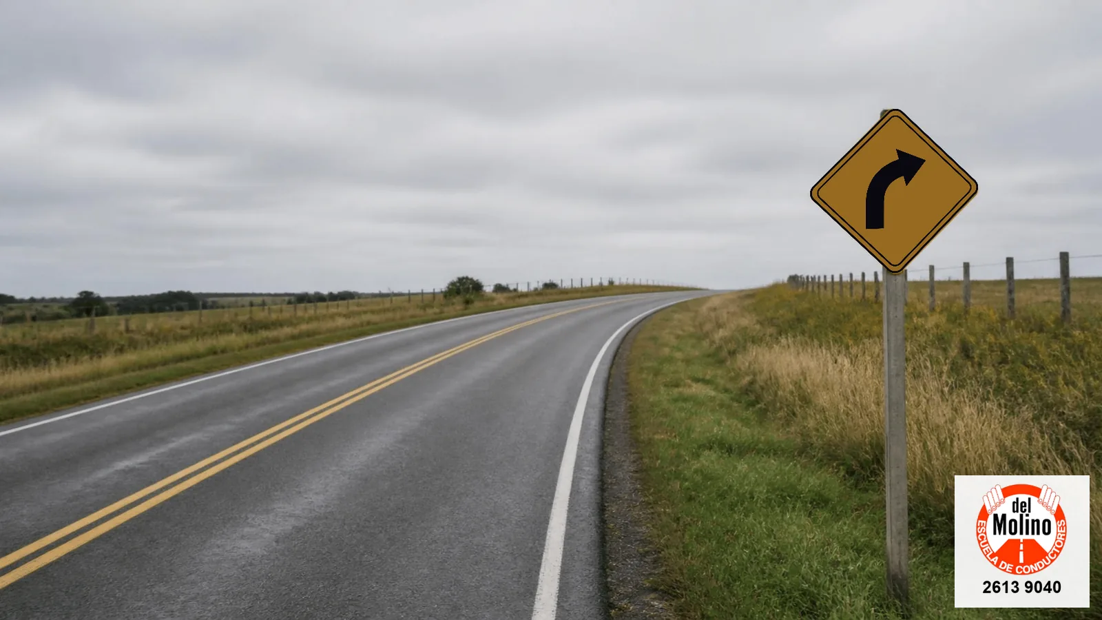 señal de curva peligrosa en una ruta de Uruguay